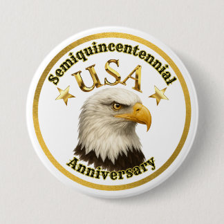 Badge Rond 7,6 Cm Aigle américain blanc et or patriotique