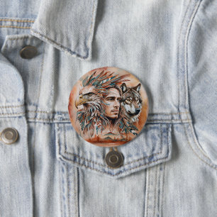 Badge Rond 7,6 Cm Aigle - Homme - Loup - aquarelle art 1 - Amusants
