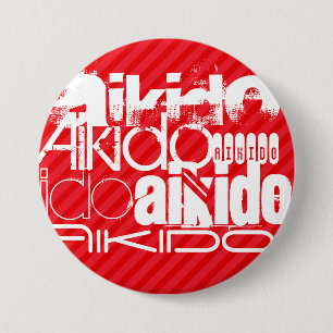 Badge Rond 7,6 Cm Aikido ; Grandes rayures rouges