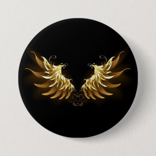 Badge Rond 7,6 Cm Ailes d'ange dorées sur fond noir