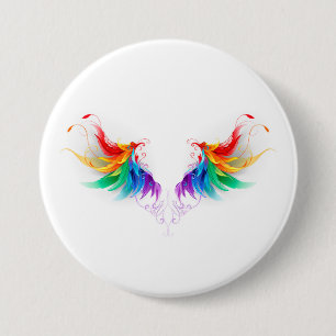 Badge Rond 7,6 Cm Ailes fluffy arc-en-ciel
