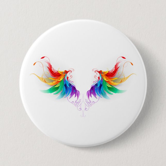 Badge Rond 7,6 Cm Ailes fluffy arc-en-ciel (Devant)