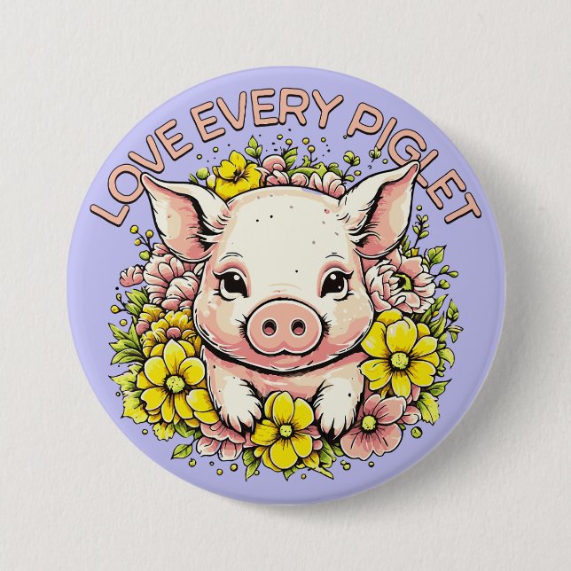 Badge Rond 7,6 Cm Aimer les cochons en fleurs (Devant)