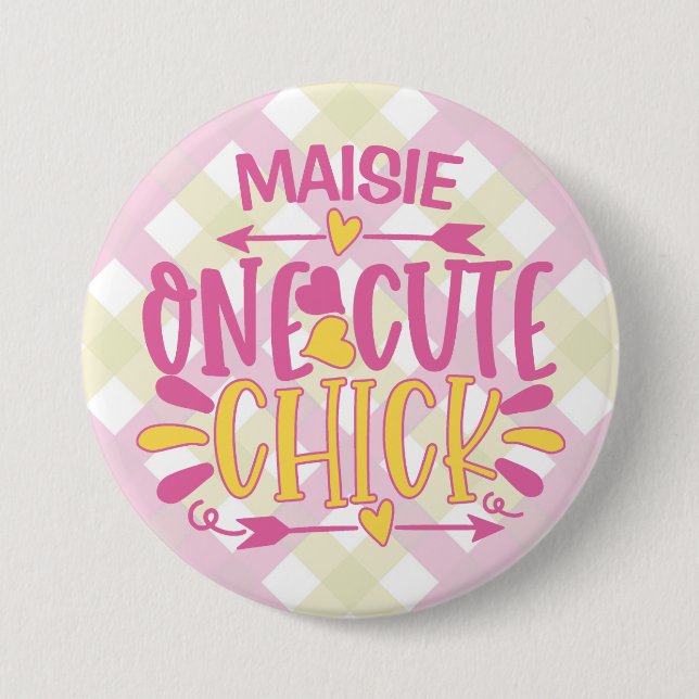 Badge Rond 7,6 Cm AJOUT PERSONNALISÉ NOM Un mignon Chick Rose Jaune (Devant)