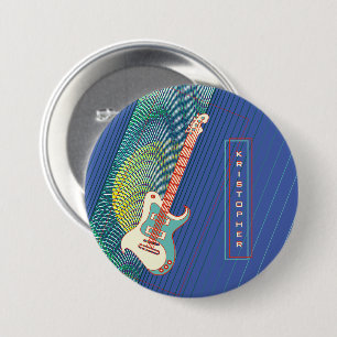 Badge Rond 7,6 Cm Ajouter le nom Cool Modern Turquoise & Blue Electr