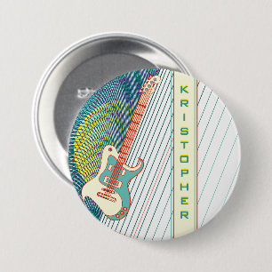 Badge Rond 7,6 Cm Ajouter un nom Cool moderne blanc & Turquoise Guit
