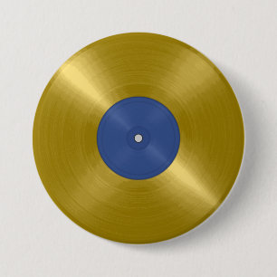 Badge Rond 7,6 Cm Album Gold Vinyl Record