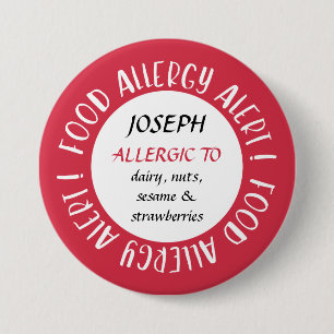 Badge Rond 7,6 Cm Alerte d'allergie alimentaire rouge personnalisée