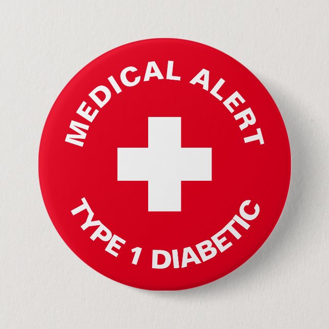 Badge Rond 7,6 Cm Alerte Médicale personnalisée rouge diabétique (Devant)