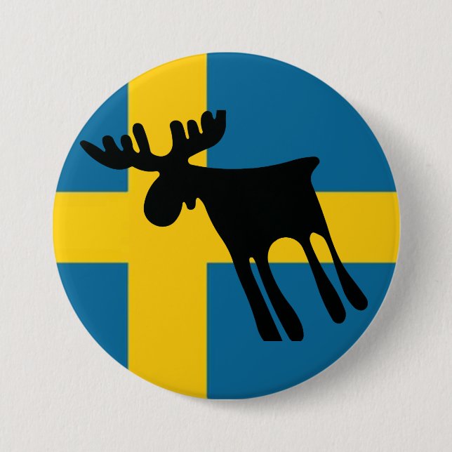 Badge Rond 7,6 Cm Älg / Moose med Svenska flaggan (Devant)