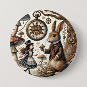 Badge Rond 7,6 Cm alice au pays des merveilles lapin blanc