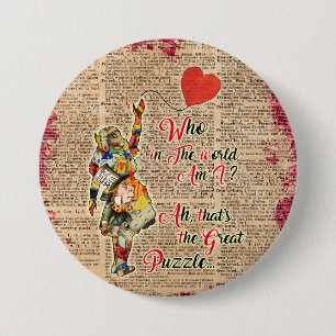 Badge Rond 7,6 Cm Alice, citation vintage de collage de &Rabbit fou