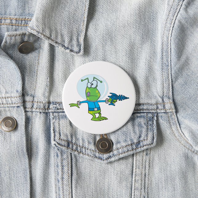 Badge Rond 7,6 Cm Alien drôle avec Ray Gun Sci-Fi Space Invader (Créateur téléchargé)