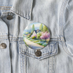 Badge Rond 7,6 Cm Allée enchantée de campagne fleurie
