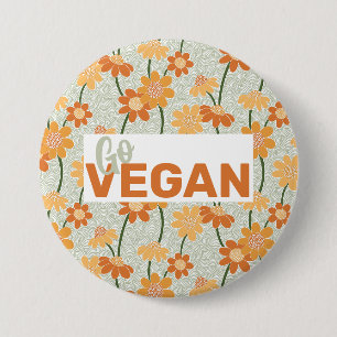 Badge Rond 7,6 Cm Allez Vegan ! Joli rétro muté fleurs des années 19