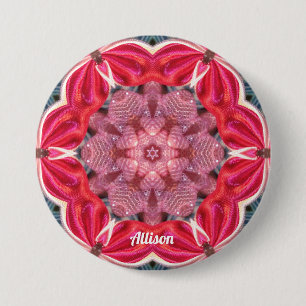 Badge Rond 7,6 Cm ALLISON ~ Blanc Rose Vert BLING ~ Bouton
