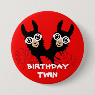 Badge Rond 7,6 Cm Alpaca llama Twins Anniversaire