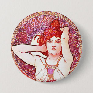 Badge Rond 7,6 Cm Alphonse Mucha Améthyst Floral Vintage