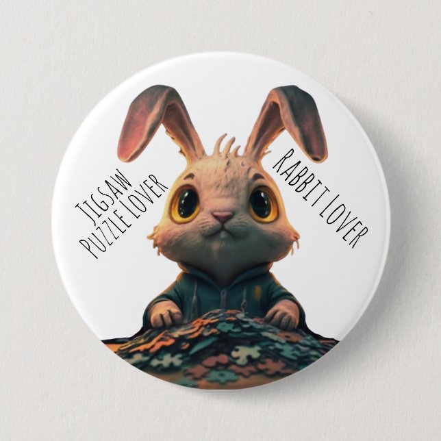 Badge Rond 7,6 Cm Amateur de puzzle et amoureux de lapin (Devant)
