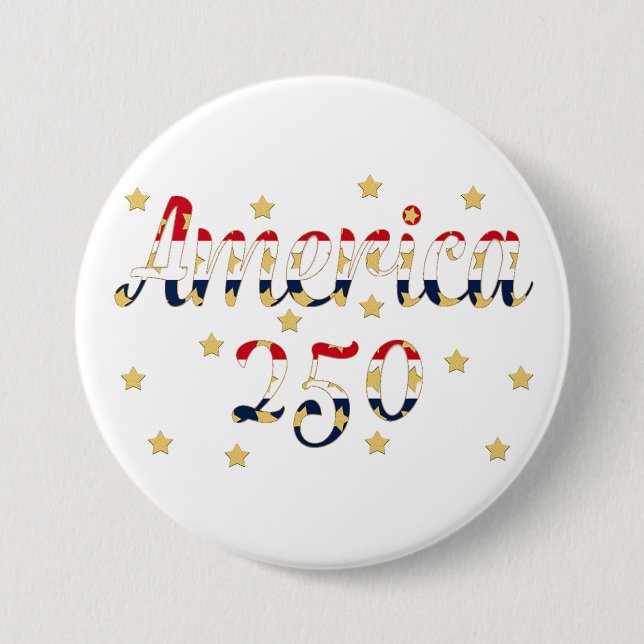Badge Rond 7,6 Cm America 250  red white blue gold  (Devant)