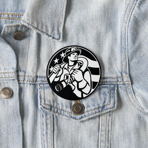 Badge Rond 7,6 Cm American Firefighter Hero Gras Noir Et Blanc