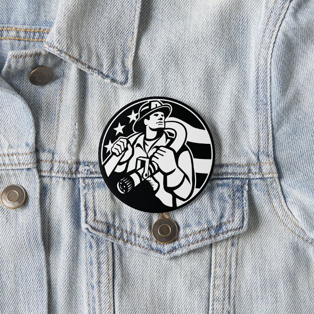 Badge Rond 7,6 Cm American Firefighter Hero Gras Noir Et Blanc (Créateur téléchargé)