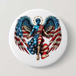 Badge Rond 7,6 Cm American USA Flag Angel Man Patriotic Art