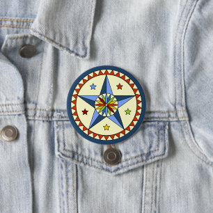 Badge Rond 7,6 Cm Amish - Signe Hexadécimal Étoiles - BONNE CHANCE 1