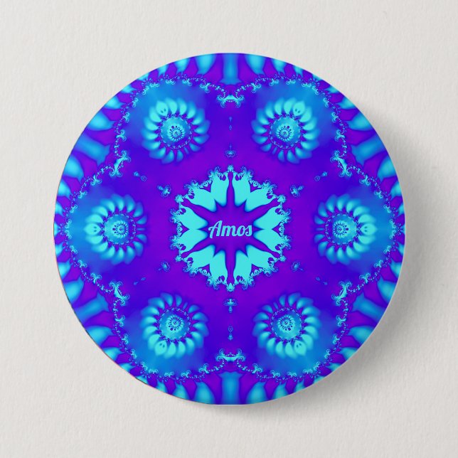 Badge Rond 7,6 Cm AMOS ~ COOL ! ~ Nuances de pourpre et de bleu ~ (Devant)