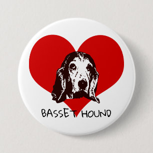 Badge Rond 7,6 Cm Amour de Basset Hound