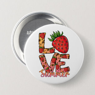 Badge Rond 7,6 Cm Amour et été   Rose et Brown   Fraise fraîche