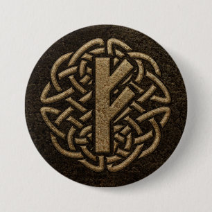 Badge Rond 7,6 Cm Amulette de relief par métal antique de Fehu Rune