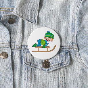 Badge Rond 7,6 Cm Amusant Hiver Sledding Boy mignonne Snow Adventure