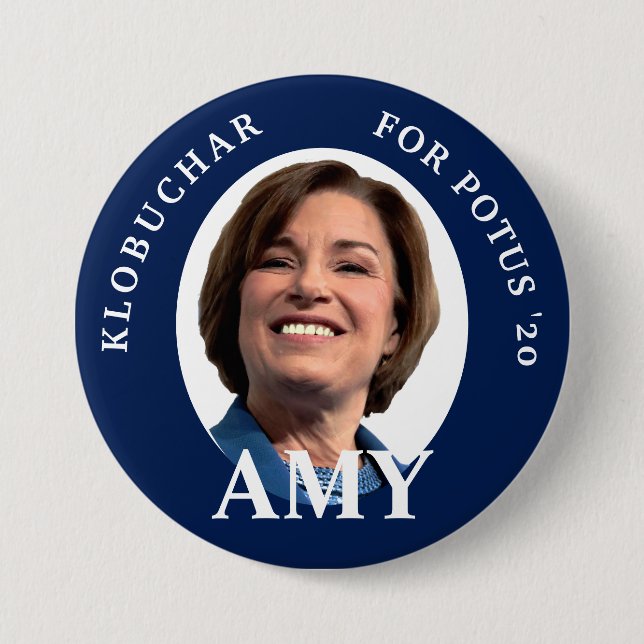 Badge Rond 7,6 Cm Amy Klobuchar Portrait en bleu et blanc (Devant)