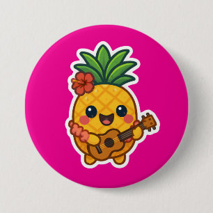 Badge Rond 7,6 Cm Ananas souriant Kawaii - Tropical