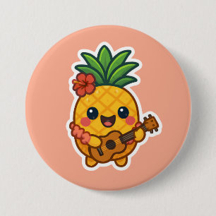 Badge Rond 7,6 Cm Ananas souriant Kawaii - Tropical