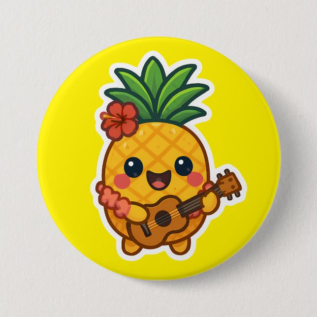 Badge Rond 7,6 Cm Ananas souriant Kawaii - Tropical (Devant)