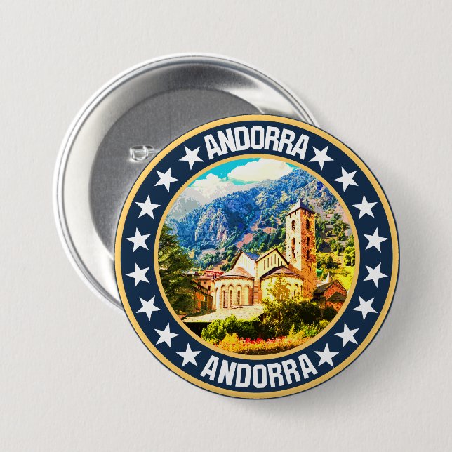 Badge Rond 7,6 Cm Andorre (Devant & derrière)