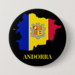 Badge Rond 7,6 Cm Andorre Silhouette, drapeau,