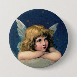 Badge Rond 7,6 Cm Ange de Noël Vintage