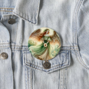 Badge Rond 7,6 Cm Ange Sérénité Trèfle