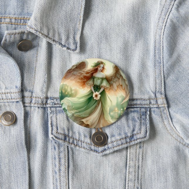 Badge Rond 7,6 Cm Ange Sérénité Trèfle (En situation)