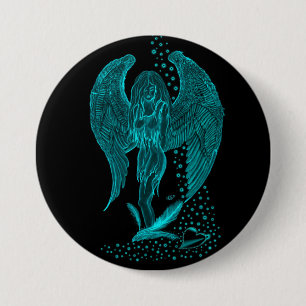 Badge Rond 7,6 Cm Angel perdu dans l'amour , le noir et le vert Desi