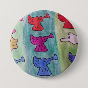 Badge Rond 7,6 Cm Anges de Noël avec trompettes