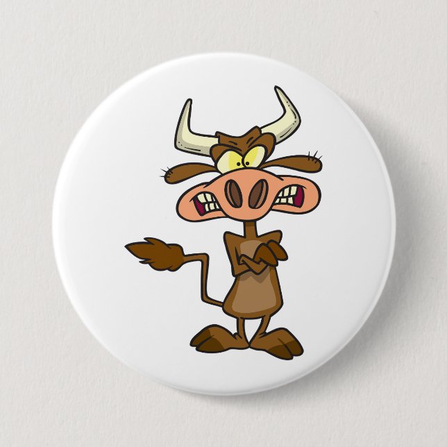Badge Rond 7,6 Cm Angry Cartoon Bull Funny Grumpy (Devant)