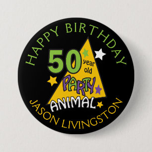 Badge Rond 7,6 Cm Animaux de fête de 50 ans   50e anniversaire