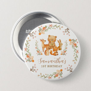 Badge Rond 7,6 Cm Animaux de la forêt à l'aquarelle 1er anniversaire