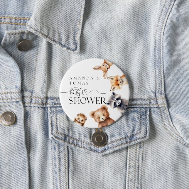 Badge Rond 7,6 Cm Animaux des bois Baby shower moderne (En situation)