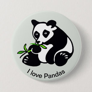 Badge Rond 7,6 Cm Animaux sauvages - J'aime PANDAS - Faune - Vert