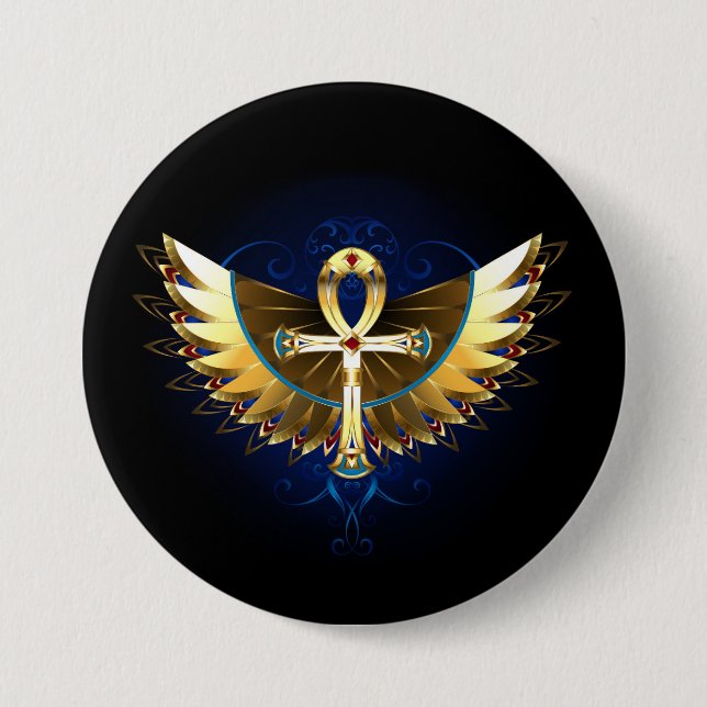 Badge Rond 7,6 Cm Ankh or avec ailes (Devant)
